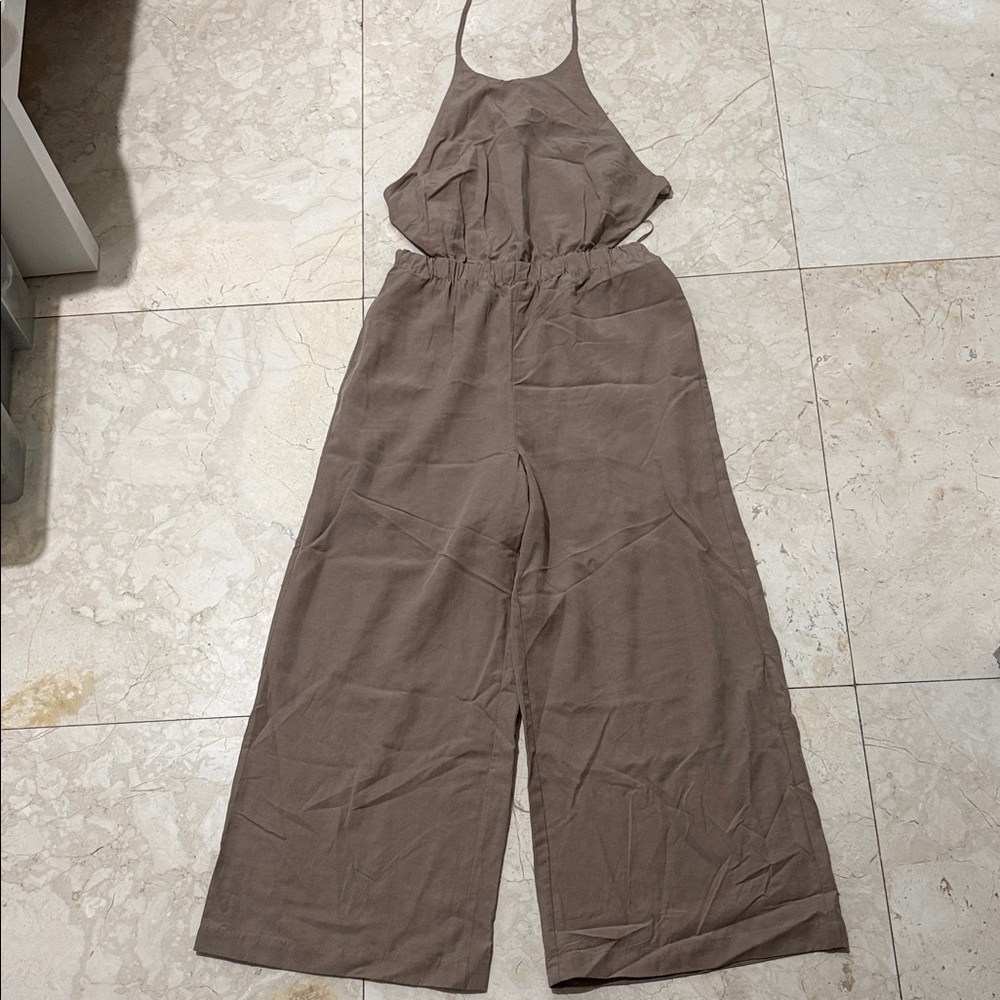 Bardot Taupe Halter Open Back Jumpsuit
